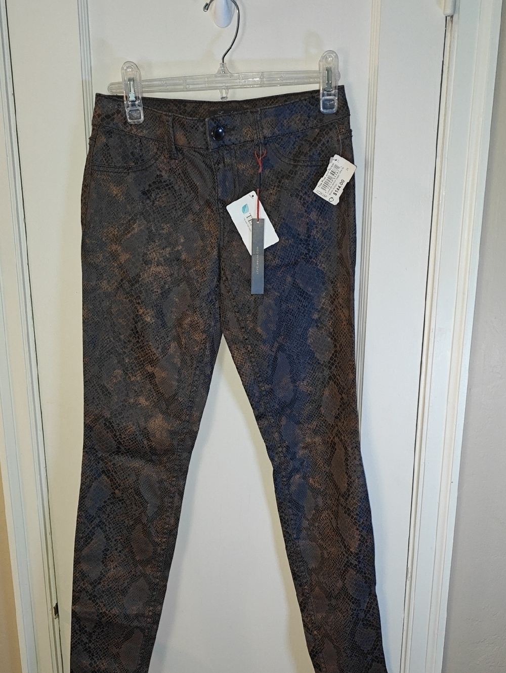 Level 99 Brown and Black Snake-Print Skinny Jeans